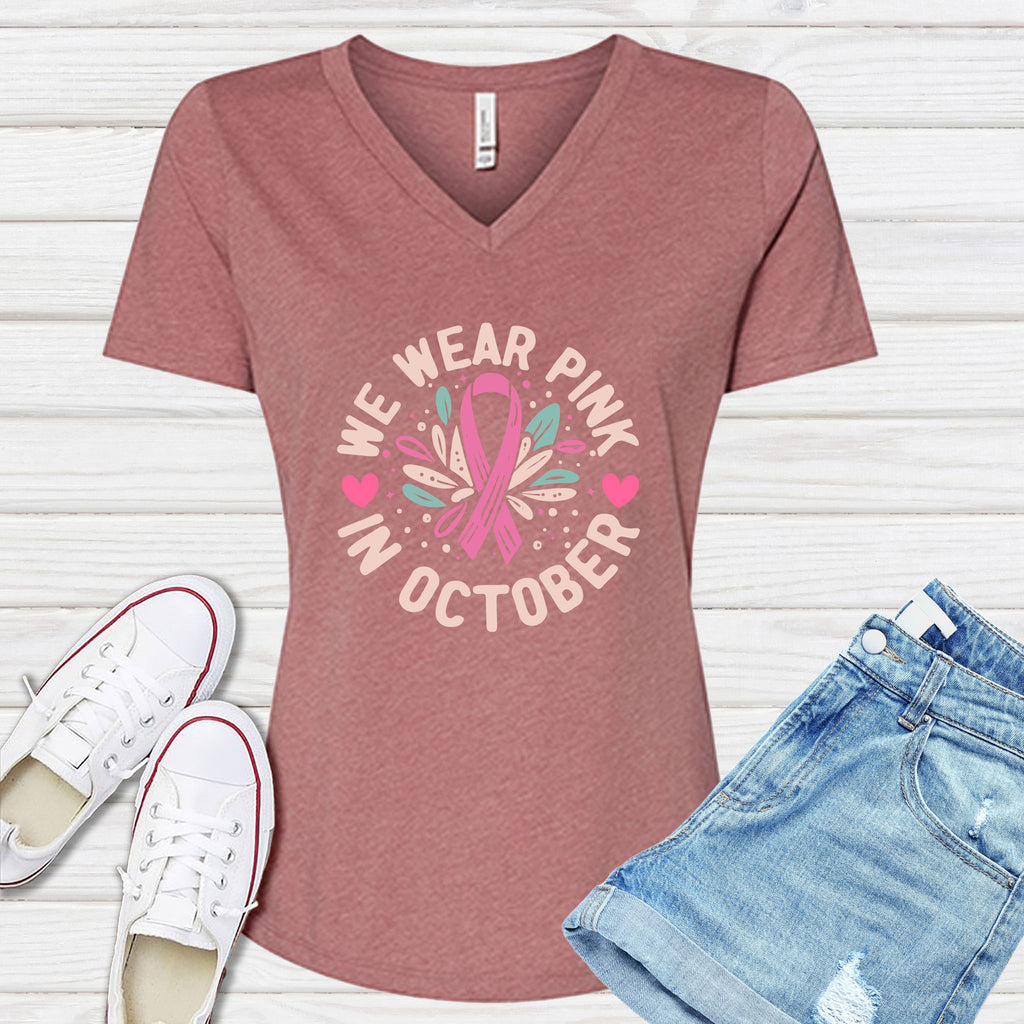 Circular In October We Wear Pink V-Neck V-Neck tshirts.com Heather Mauve S 