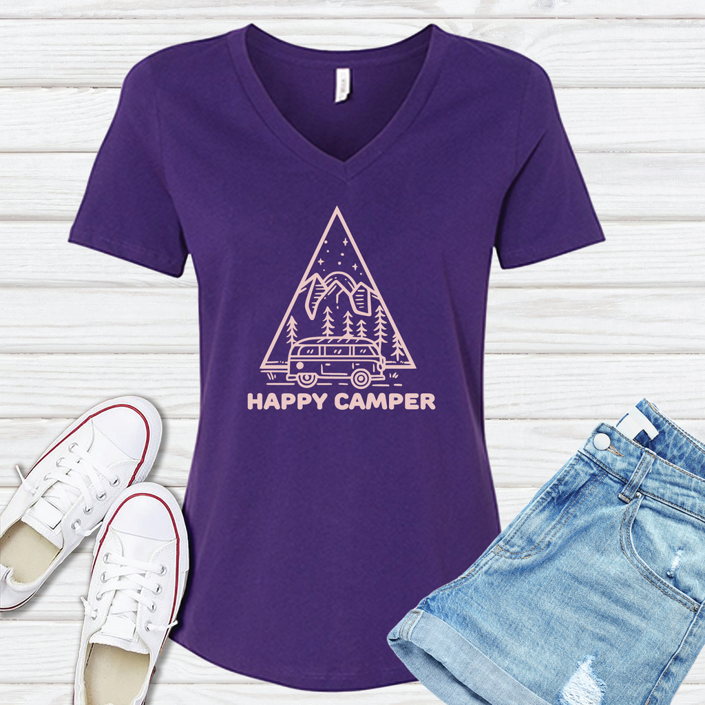 Happy Camper V-Neck V-Neck tshirts.com Team Purple S 