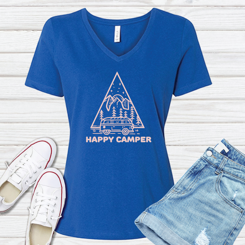 Happy Camper V-Neck V-Neck tshirts.com True Royal S 