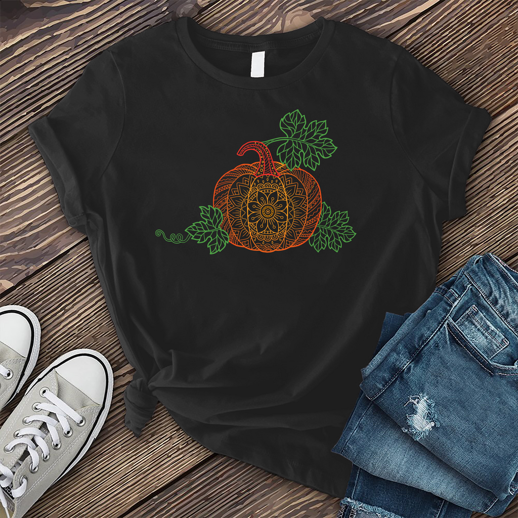 Flower Pumpkin Mandala T-Shirt T-Shirt Tshirts.com Black S 