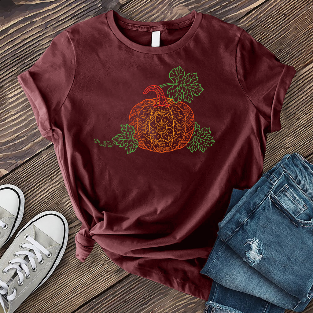 Flower Pumpkin Mandala T-Shirt T-Shirt Tshirts.com Maroon S 