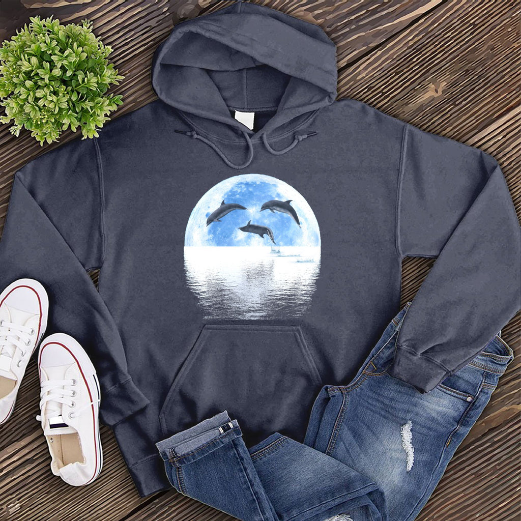 Lunar Dolphin Reflection Hoodie Hoodie Tshirts.com Classic Navy Heather S 