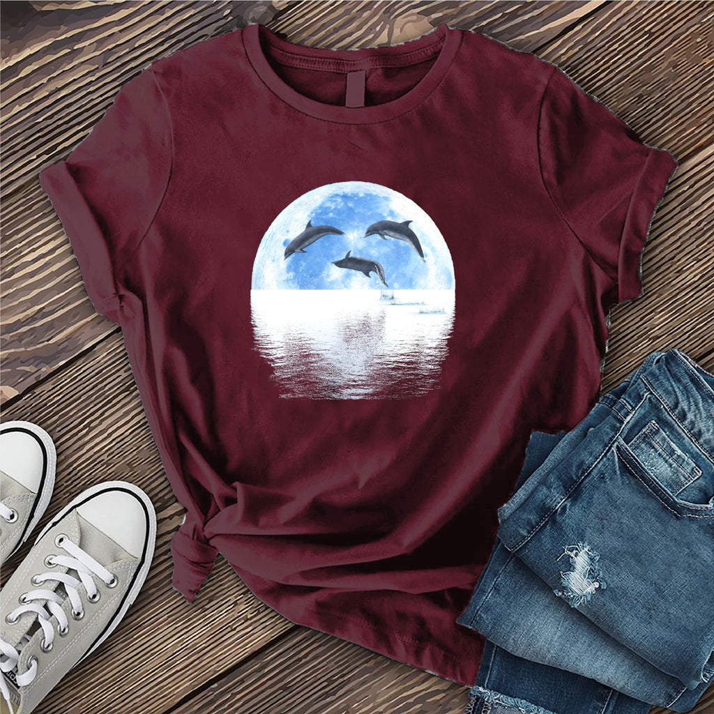 Lunar Dolphin Reflection T-Shirt T-Shirt Tshirts.com Maroon S 
