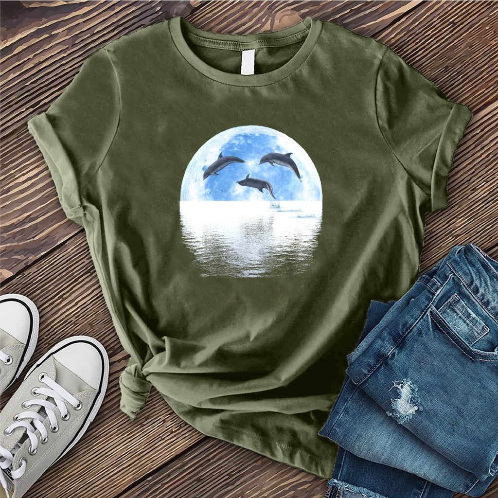 Lunar Dolphin Reflection T-Shirt T-Shirt Tshirts.com Military Green S 