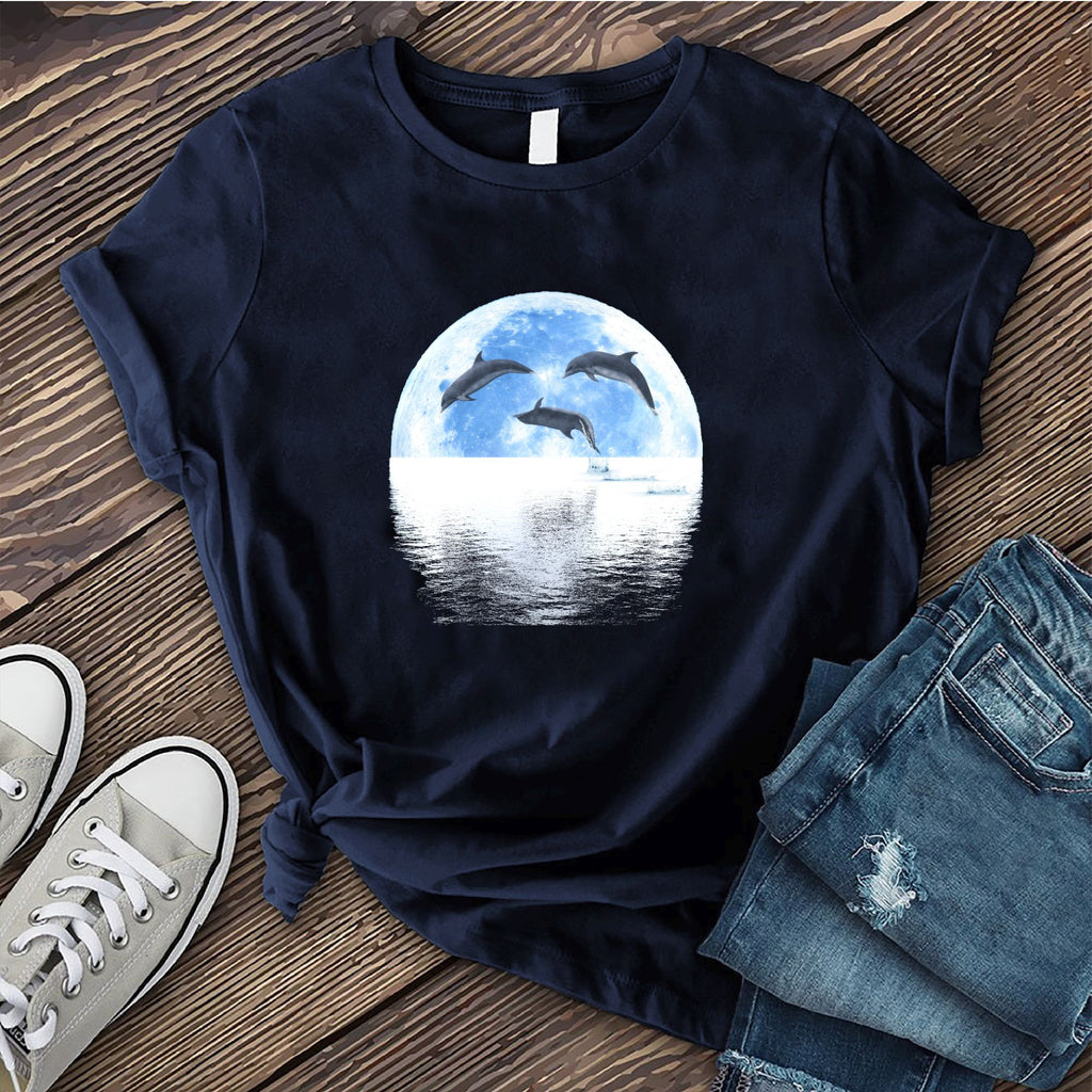 Lunar Dolphin Reflection T-Shirt T-Shirt Tshirts.com Navy S 