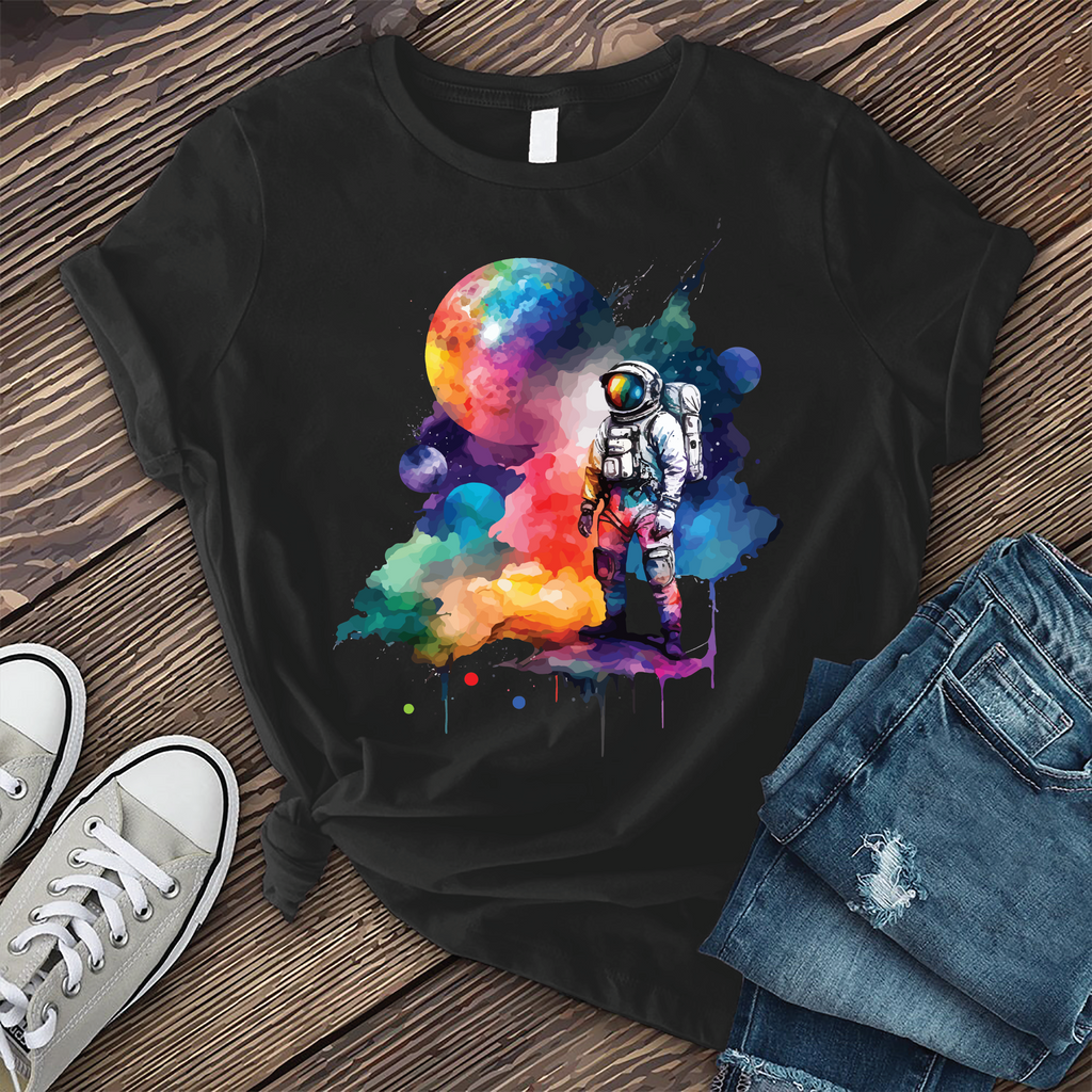 Galactic Watercolor Astronaut T-Shirt T-Shirt Tshirts.com Black S 
