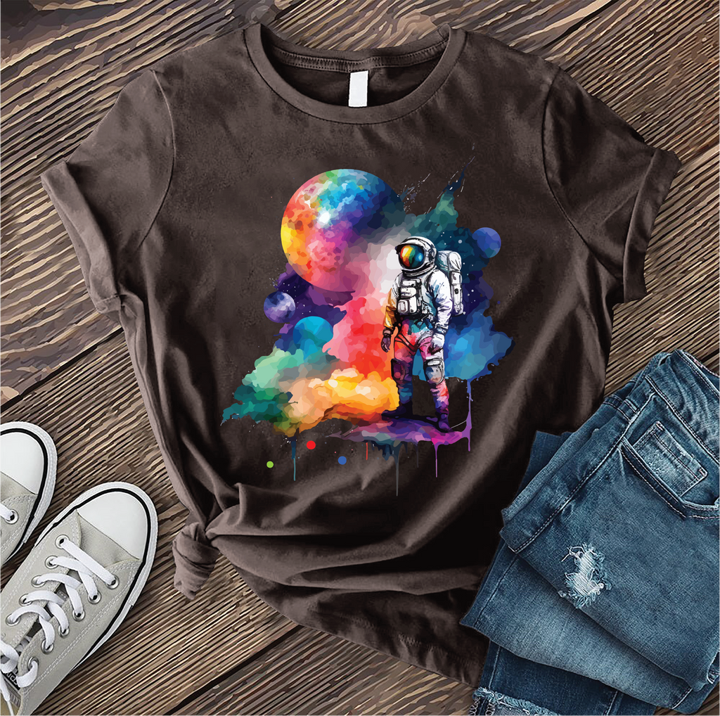 Galactic Watercolor Astronaut T-Shirt T-Shirt Tshirts.com Brown S 