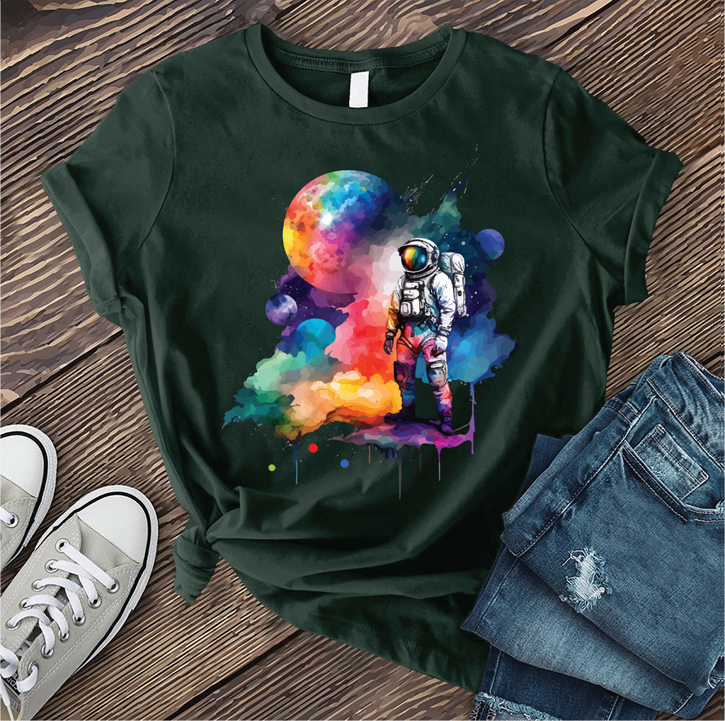 Galactic Watercolor Astronaut T-Shirt T-Shirt Tshirts.com Forest S 