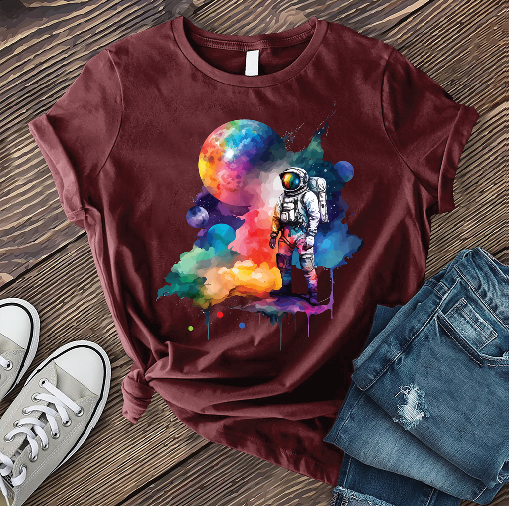 Galactic Watercolor Astronaut T-Shirt T-Shirt Tshirts.com Maroon S 