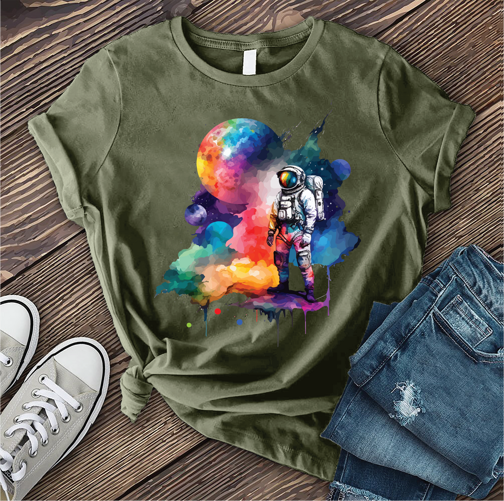 Galactic Watercolor Astronaut T-Shirt T-Shirt Tshirts.com Military Green S 