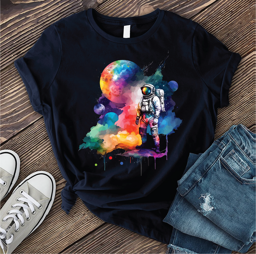 Galactic Watercolor Astronaut T-Shirt T-Shirt Tshirts.com Navy S 