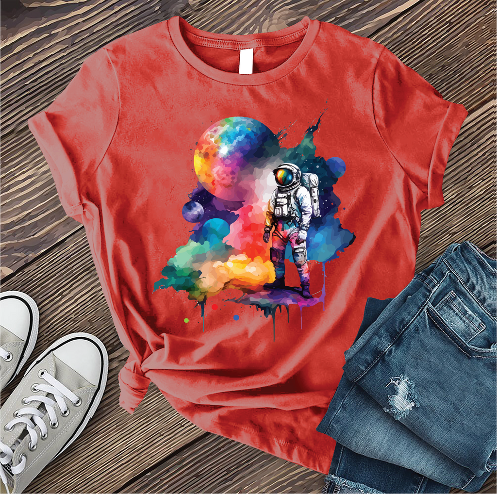Galactic Watercolor Astronaut T-Shirt T-Shirt Tshirts.com Red S 
