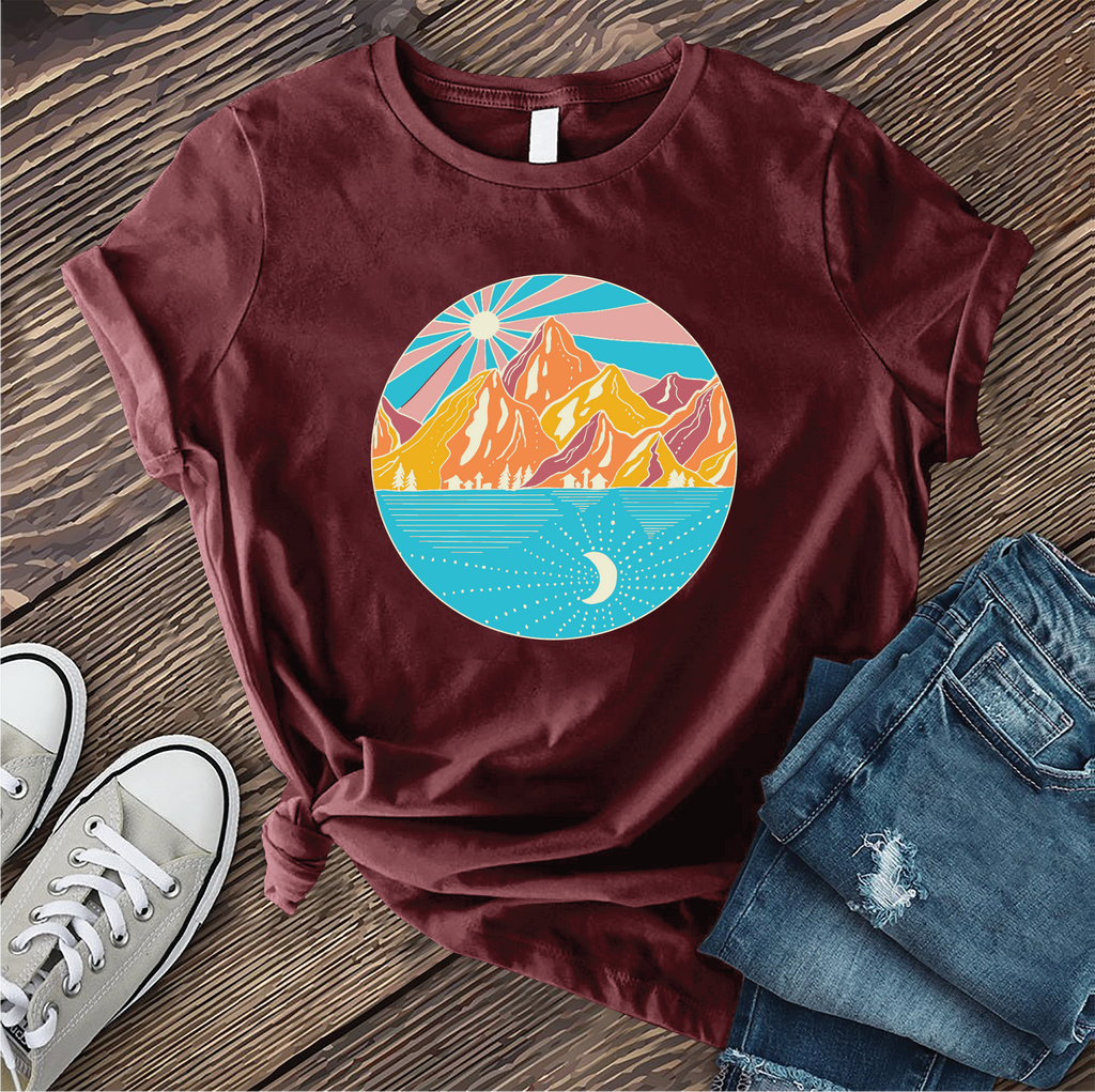 Summer Mountain Sun and Moon T-Shirt T-Shirt tshirts.com Maroon S 