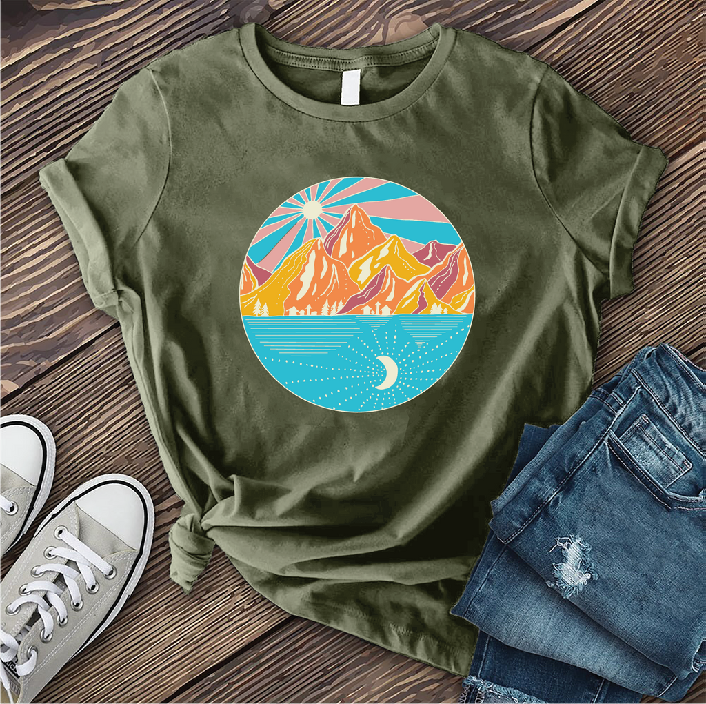 Summer Mountain Sun and Moon T-Shirt T-Shirt tshirts.com Military Green S 