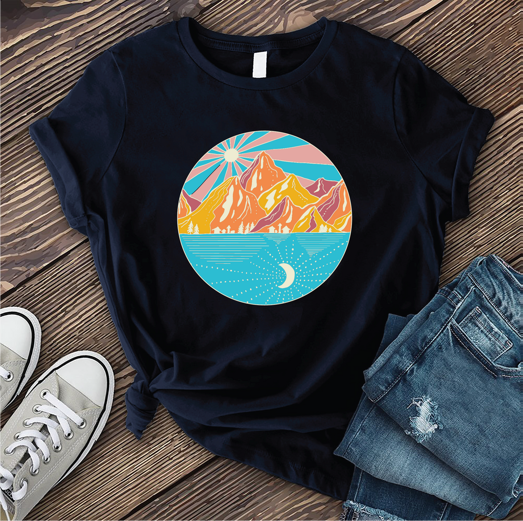 Summer Mountain Sun and Moon T-Shirt T-Shirt tshirts.com Navy S 