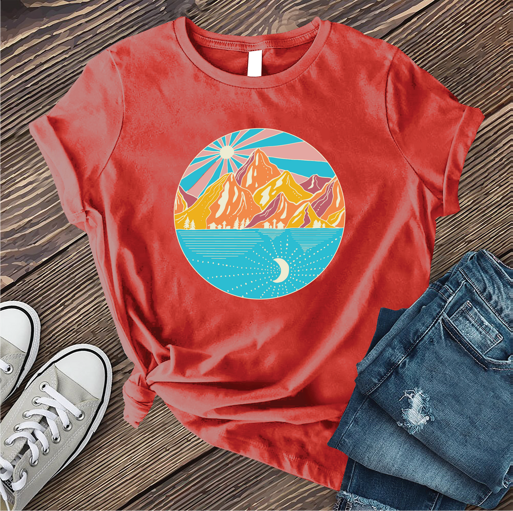 Summer Mountain Sun and Moon T-Shirt T-Shirt tshirts.com Red S 
