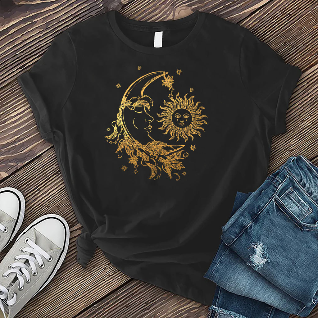 Sun And Moon Floral Star T-Shirt T-Shirt tshirts.com Black S 