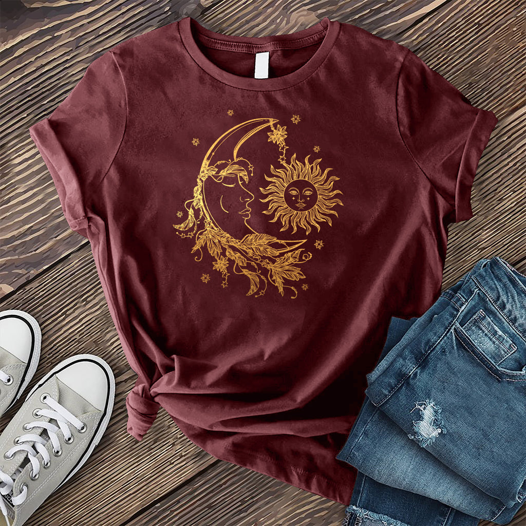 Sun And Moon Floral Star T-Shirt T-Shirt tshirts.com Maroon S 