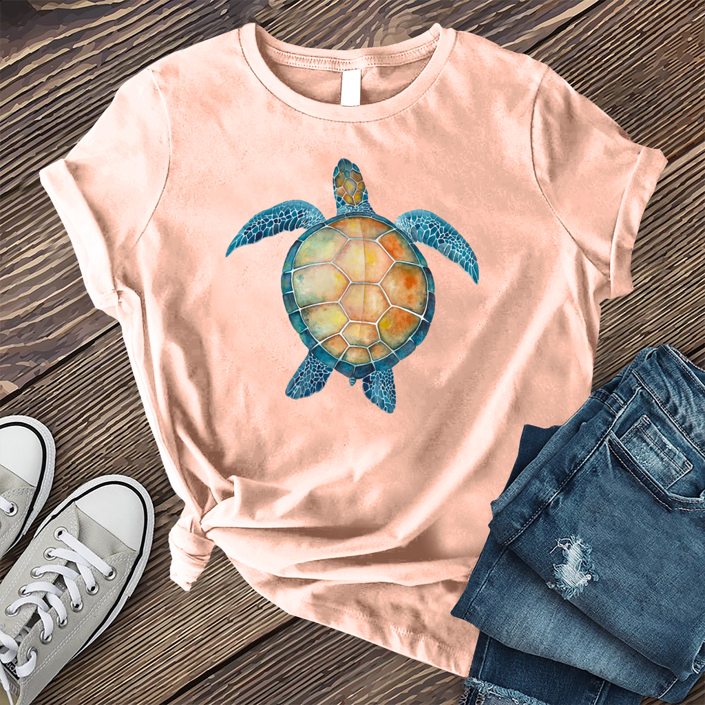 Ocean Turtle Watercolor T-Shirt T-Shirt Tshirts.com Heather Prism Peach S 