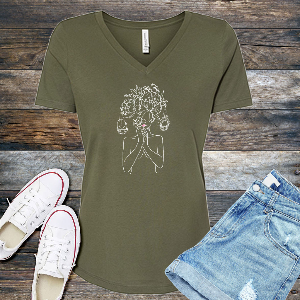 Libra Woman With Scale V-Neck V-Neck tshirts.com Military Green S 
