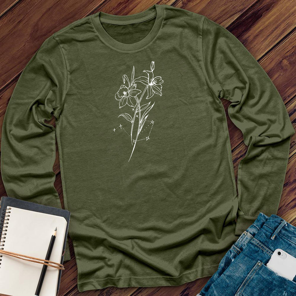 Libra Floral Constellation Long Sleeve Long Sleeve tshirts.com Military Green S 