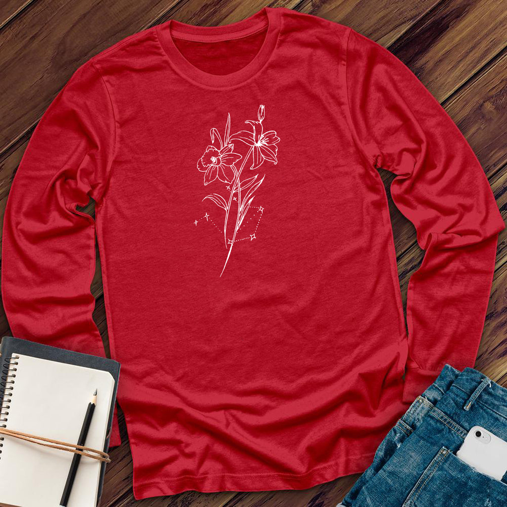Libra Floral Constellation Long Sleeve Long Sleeve tshirts.com Red S 