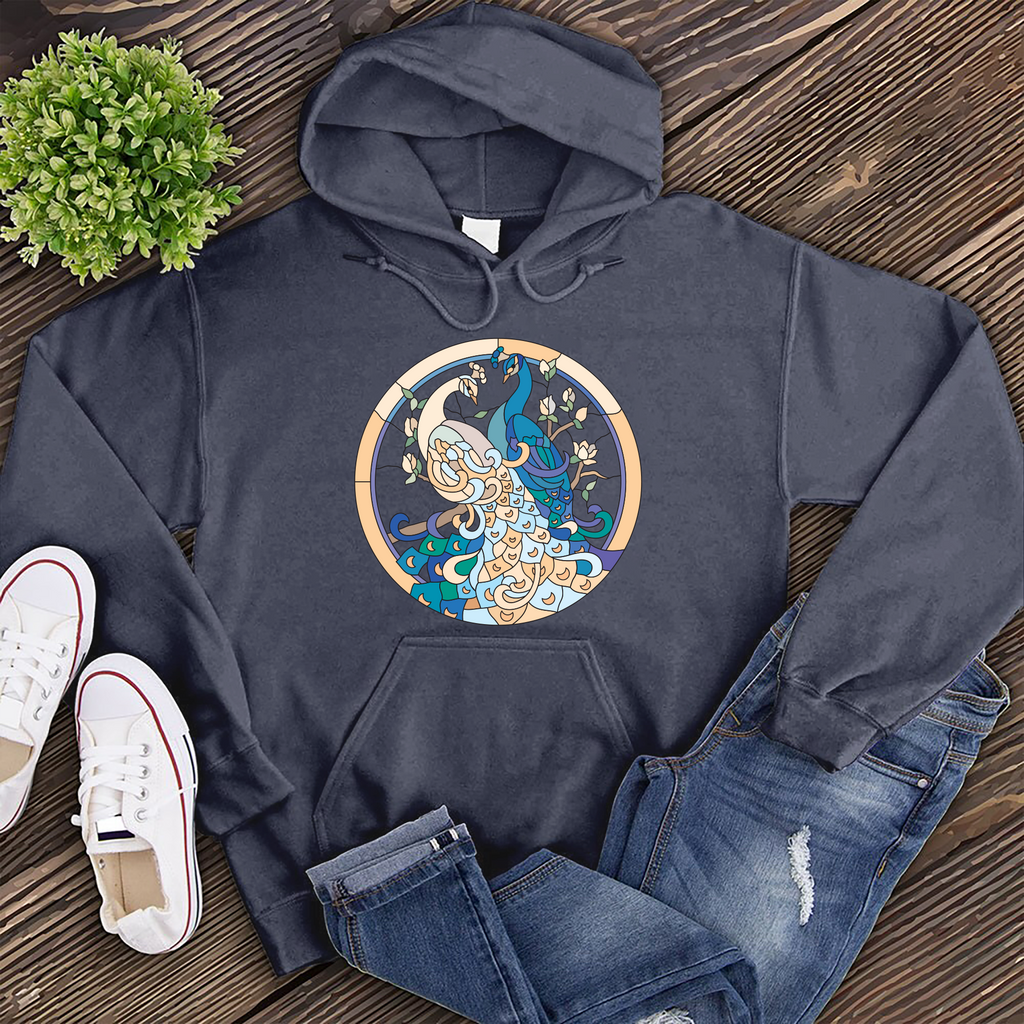 Peacocks Stained Glass Hoodie Hoodie tshirts.com Classic Navy Heather S 