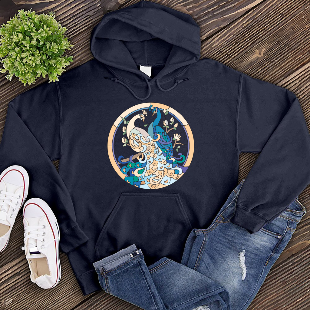 Peacocks Stained Glass Hoodie Hoodie tshirts.com Classic Navy S 