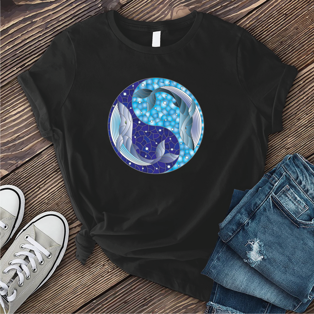 Whale Stained Glass Ying Yang T-Shirt T-Shirt tshirts.com Black S 