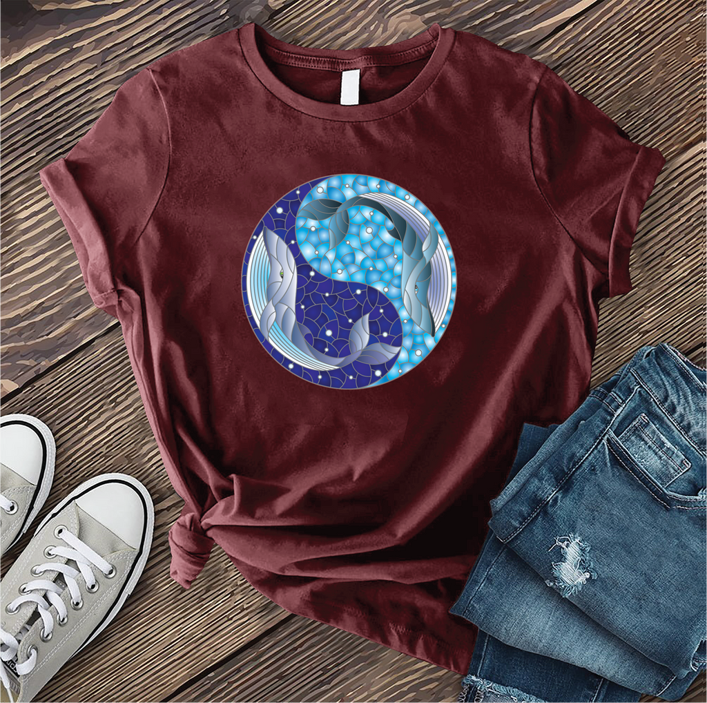 Whale Stained Glass Ying Yang T-Shirt T-Shirt tshirts.com Maroon S 