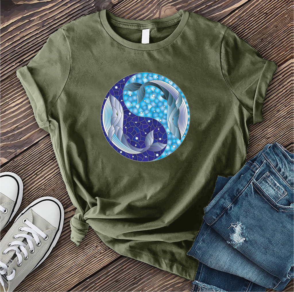 Whale Stained Glass Ying Yang T-Shirt T-Shirt tshirts.com Military Green S 