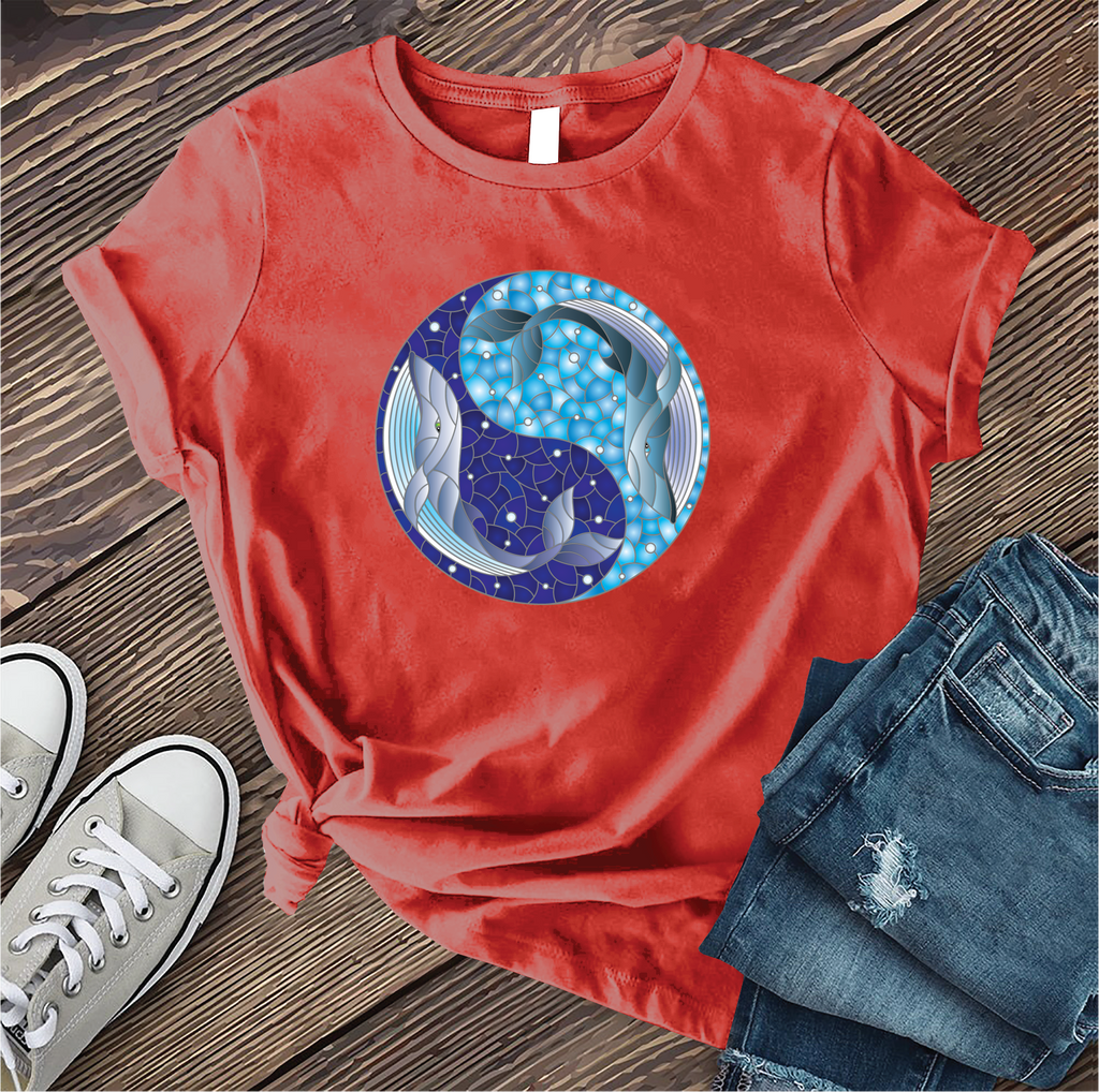 Whale Stained Glass Ying Yang T-Shirt T-Shirt tshirts.com Red S 