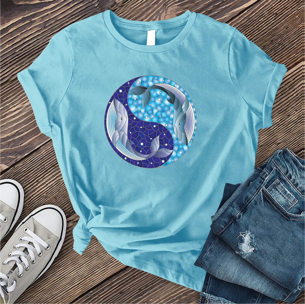 Whale Stained Glass Ying Yang T-Shirt T-Shirt tshirts.com Turquoise S 