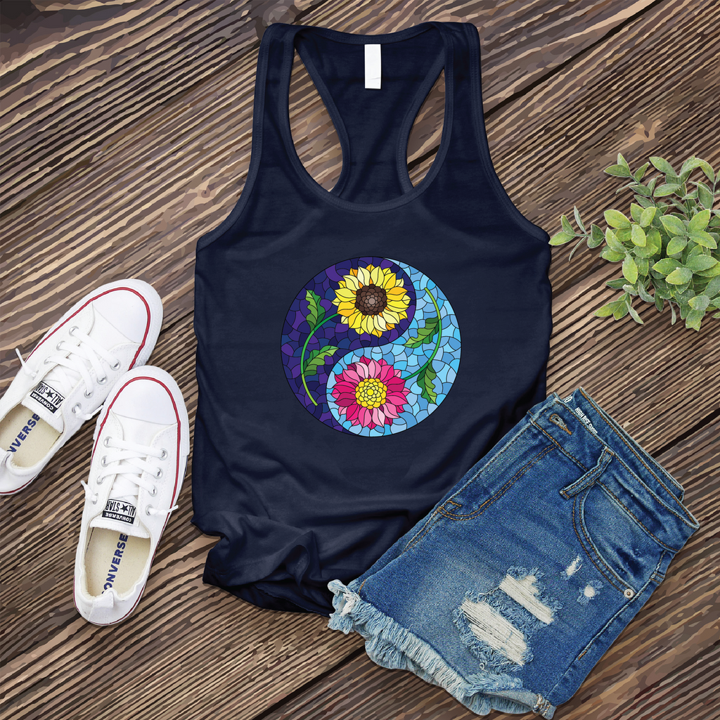 Stained Glass Flower Yin Yang  Women's Tank Top Tank Top tshirts.com Midnight Navy S 