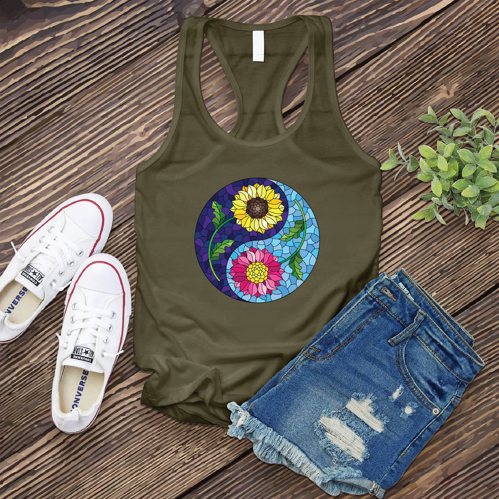Stained Glass Flower Yin Yang  Women's Tank Top Tank Top tshirts.com Military Green S 