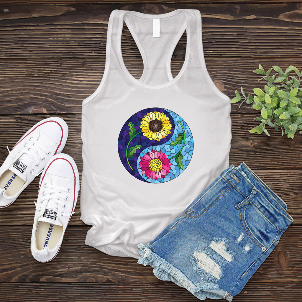 Stained Glass Flower Yin Yang  Women's Tank Top Tank Top tshirts.com White S 