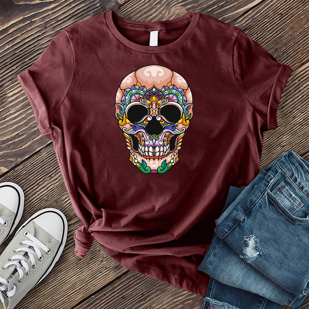 Full Color Halloween Skull T-Shirt T-Shirt Tshirts.com Maroon S 