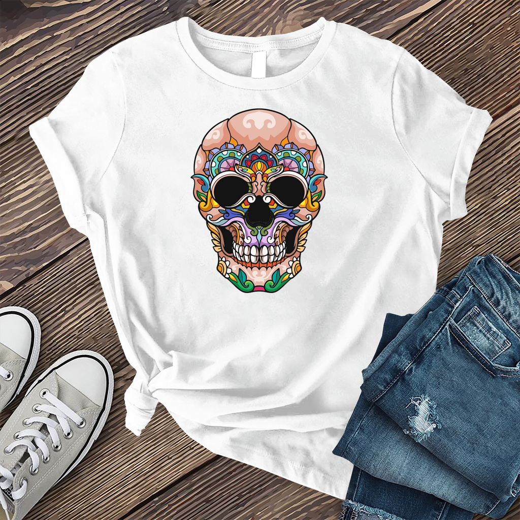 Full Color Halloween Skull T-Shirt T-Shirt Tshirts.com White S 