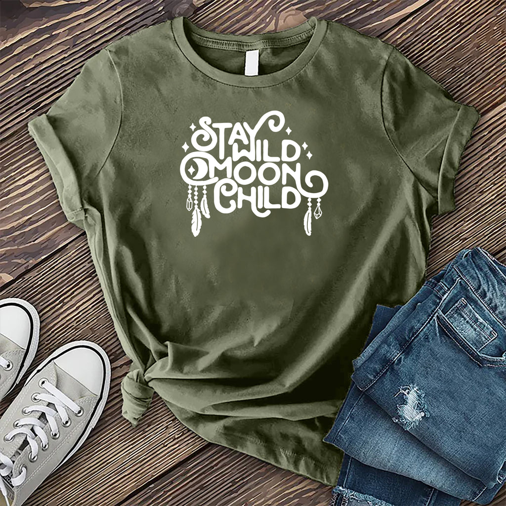 Stay Wild Moon Child T-Shirt T-Shirt Tshirts.com Military Green S 