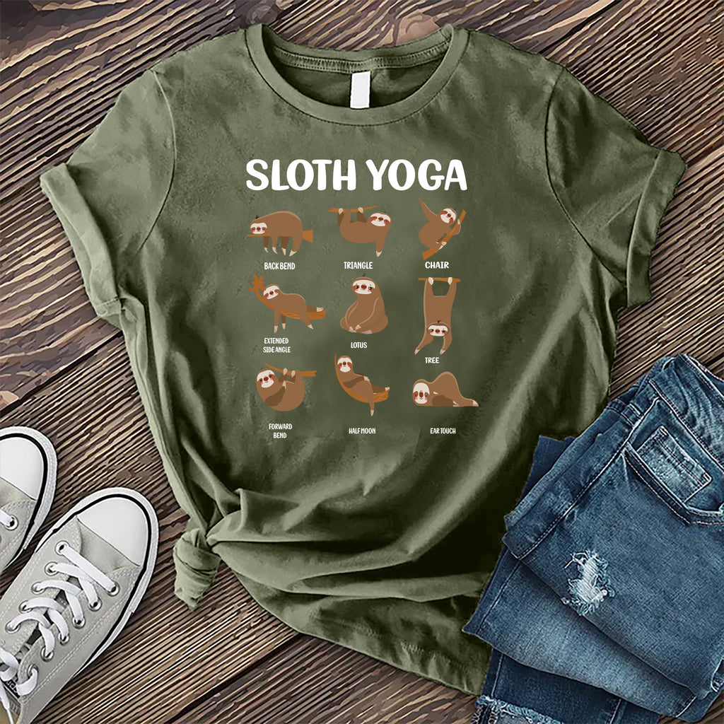 Sloth Yoga T-Shirt T-Shirt tshirts.com Military Green S 