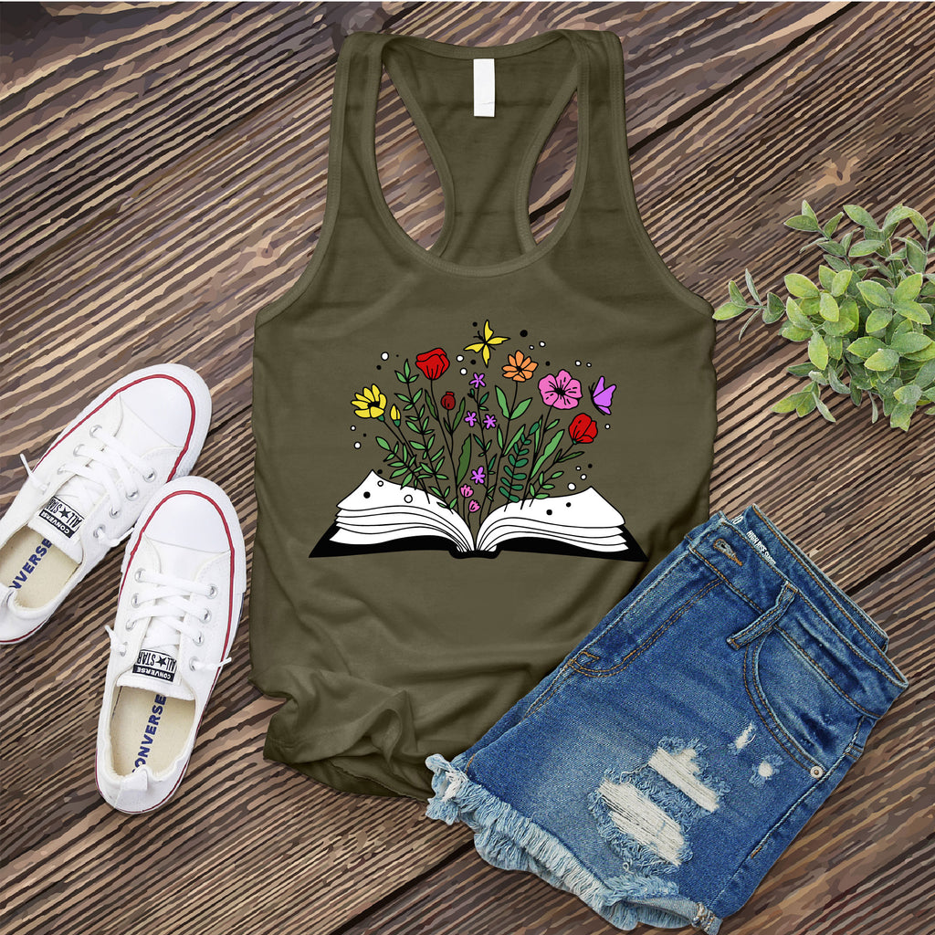 Floral Book Women's Tank Top Tank Top Tshirts.com Military Green S 