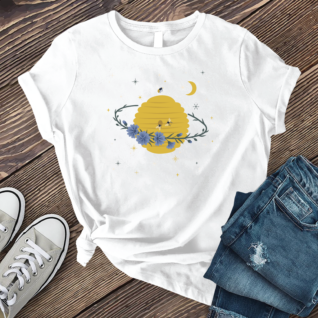 Cosmic Beehive Planet T-Shirt T-Shirt Tshirts.com White S 