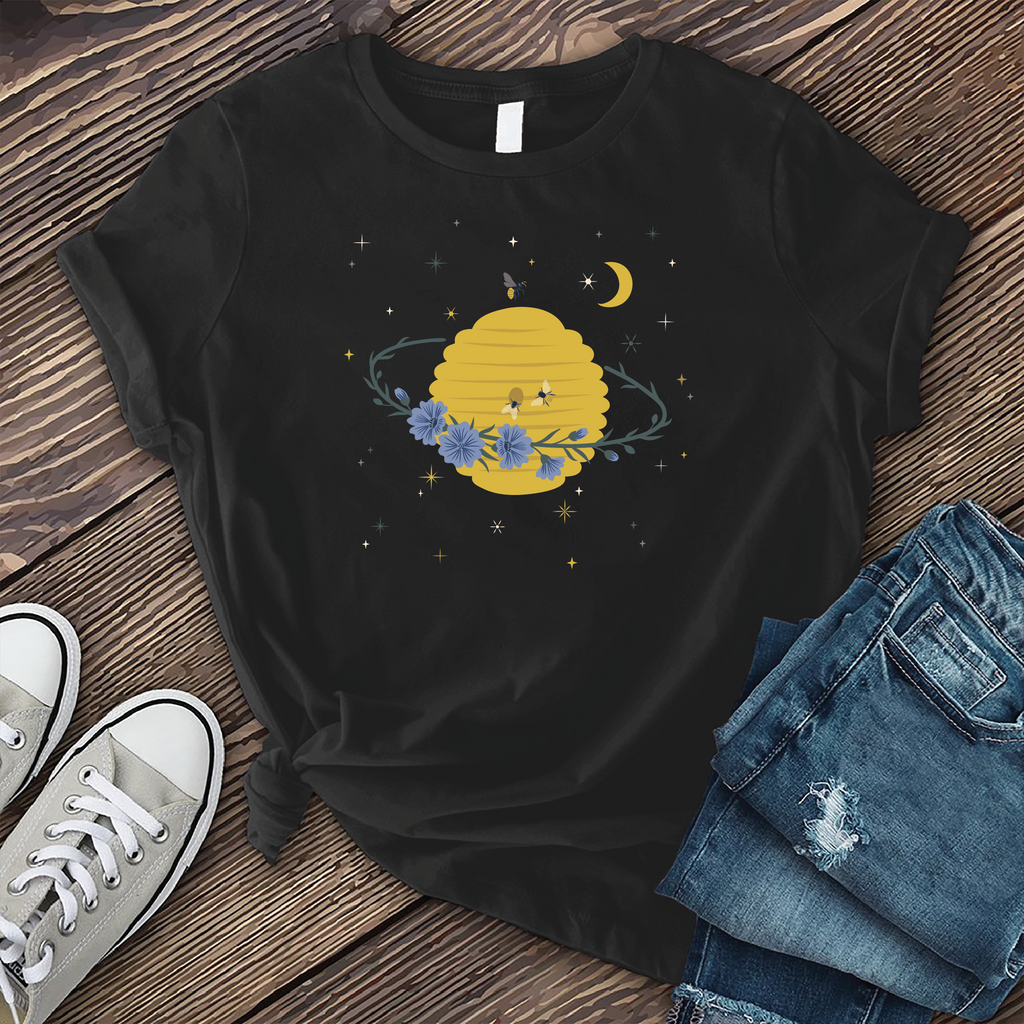 Cosmic Beehive Planet T-Shirt T-Shirt Tshirts.com Black S 