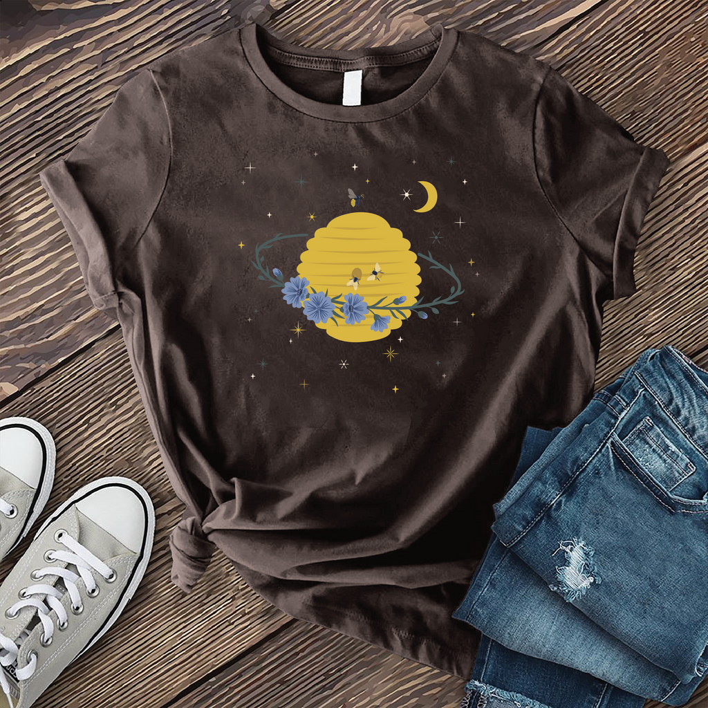 Cosmic Beehive Planet T-Shirt T-Shirt Tshirts.com Brown S 