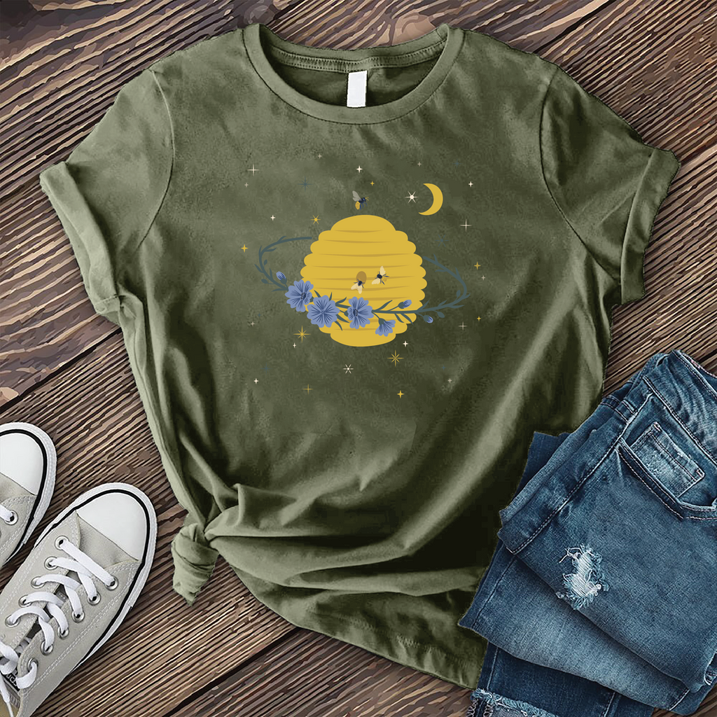 Cosmic Beehive Planet T-Shirt T-Shirt Tshirts.com Military Green S 