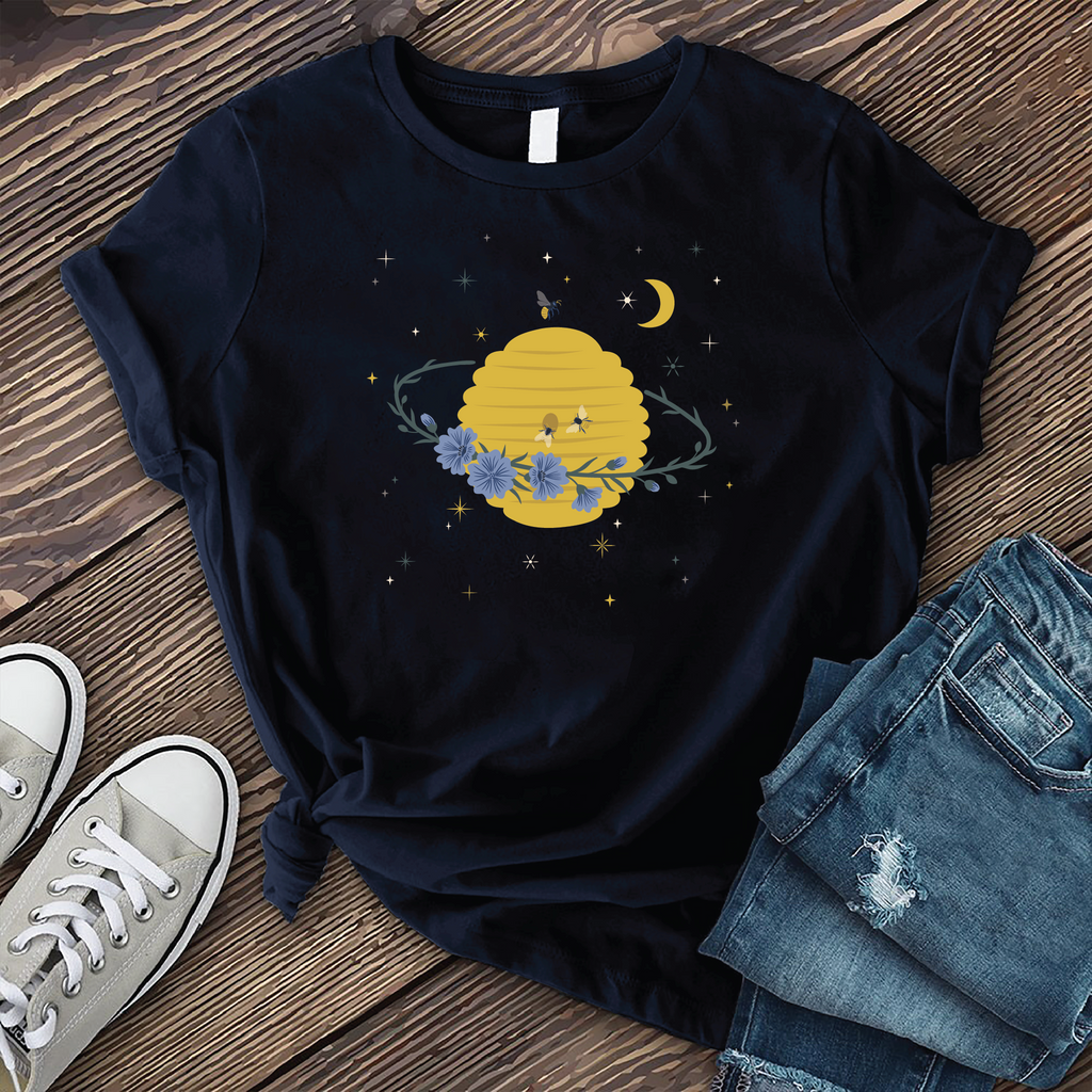 Cosmic Beehive Planet T-Shirt T-Shirt Tshirts.com Navy S 