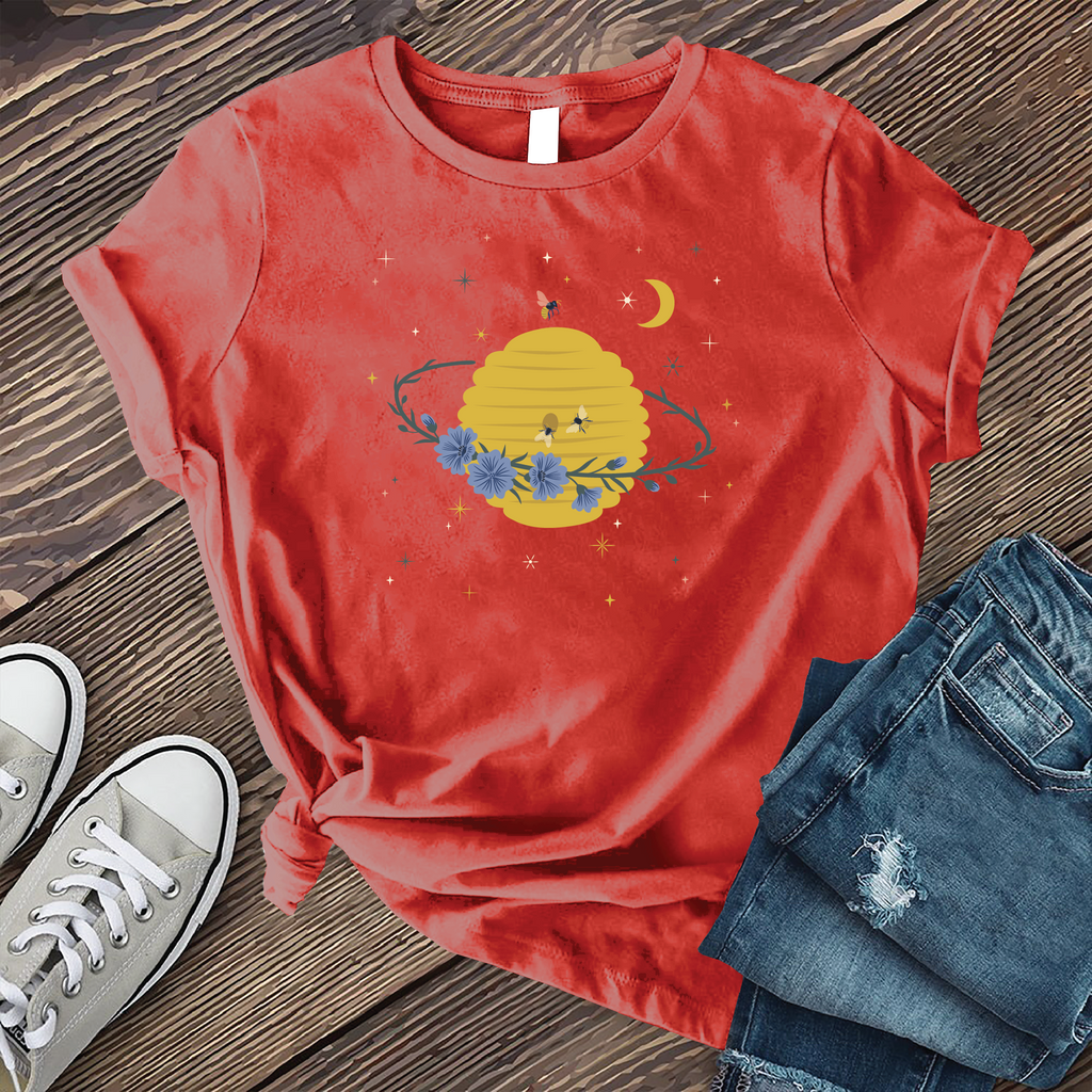Cosmic Beehive Planet T-Shirt T-Shirt Tshirts.com Red S 