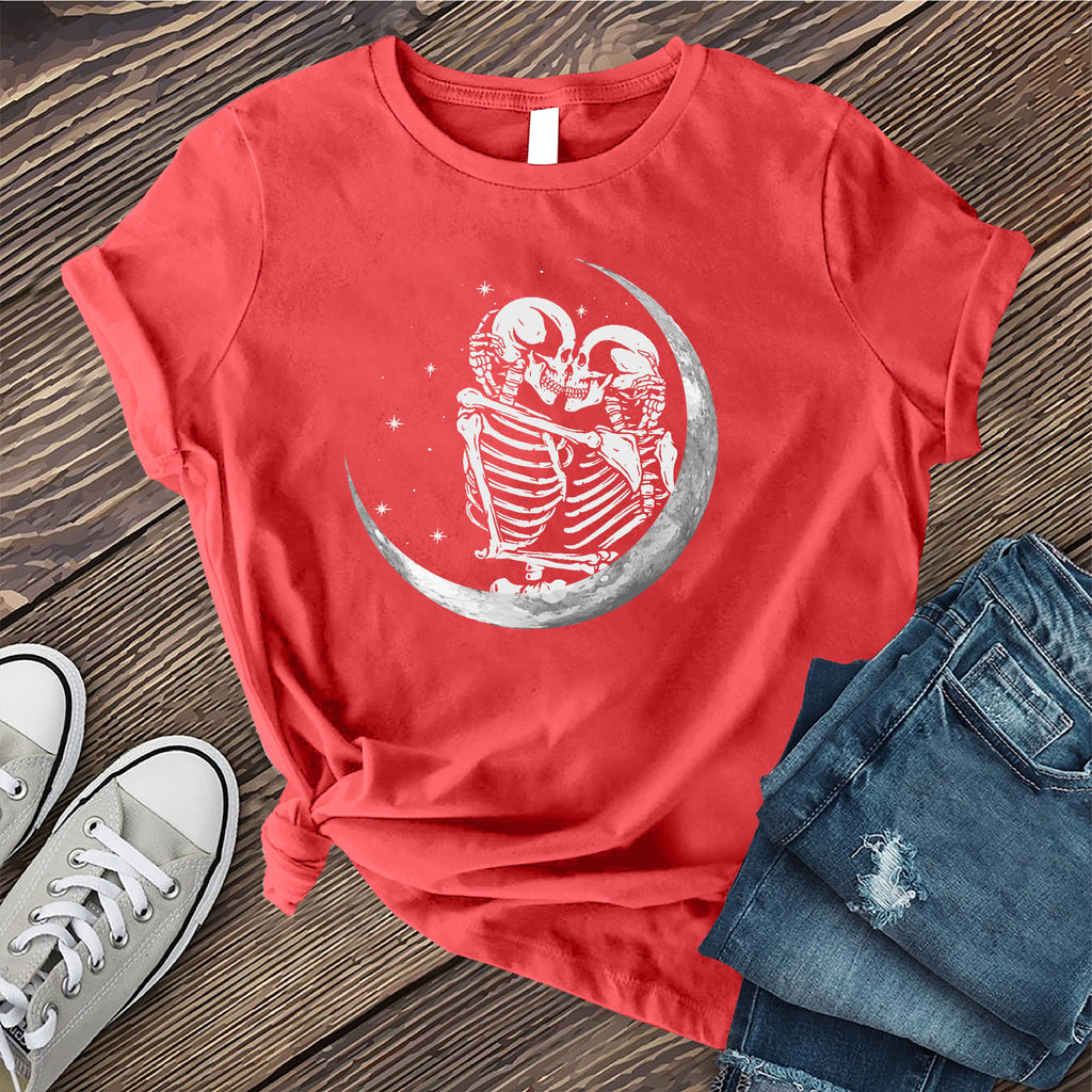 Skeleton Crescent Moon T-Shirt T-Shirt tshirts.com Heather Red S 