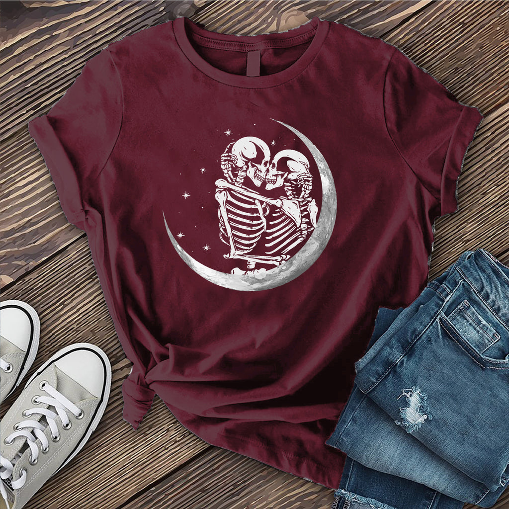 Skeleton Crescent Moon T-Shirt T-Shirt tshirts.com Maroon S 