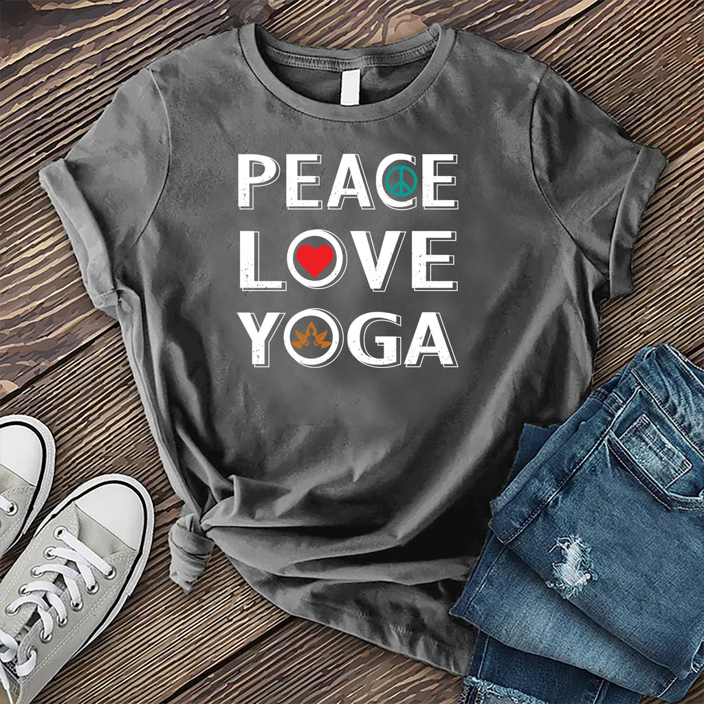 Peace Love Yoga T-Shirt T-Shirt tshirts.com Asphalt S 